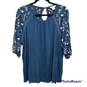Bob Timberlake Women's Embroidered Blouse Blue Size XXL